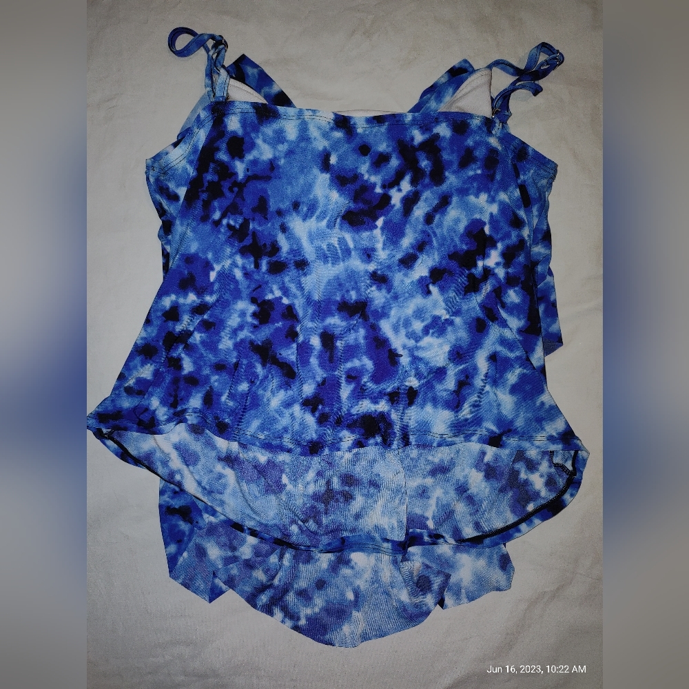 Blue Tiered Tankini Swim Top XL